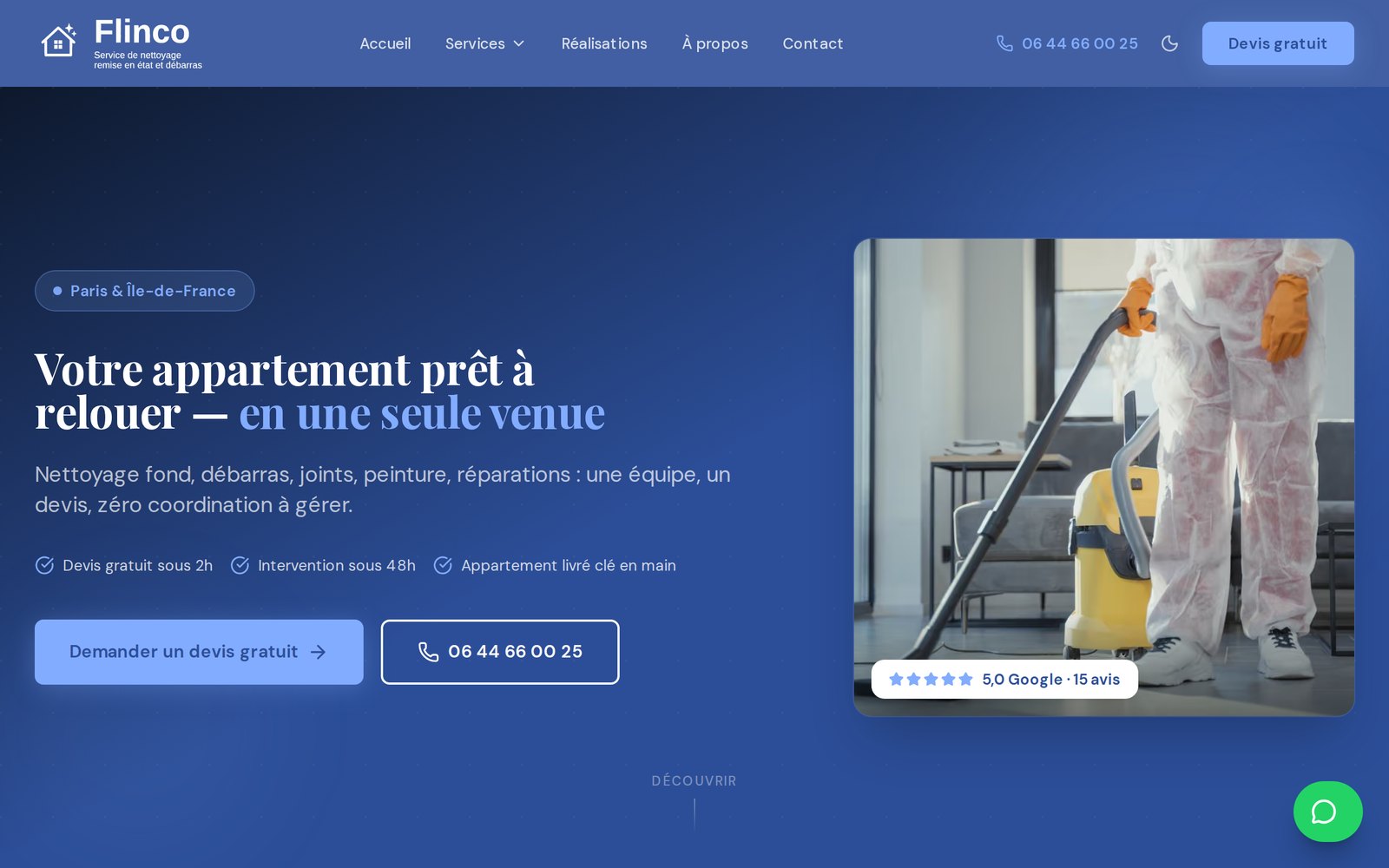 Réalisation : site FLINCO, société de nettoyage à Paris
